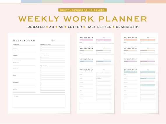 Printable Weekly Work Planner Fillable Minimal Work Planner | Etsy
