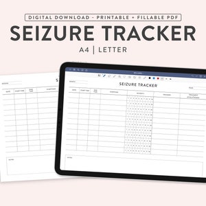 Afdrukbare aanvalstracker, invulbare aanvallogboeken, epilepsietracker, aanvalslogboek, symptoomtracker, triggerlogboek, 2 formaten: A4 en US Letter
