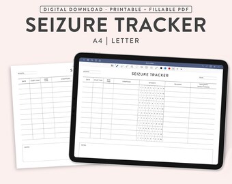 Printable Seizure Tracker, Fillable Seizure Logs, Epilepsy Tracker, Seizure Journal, Symptom Tracker, Trigger Log,  2 Sizes: A4 & US Letter