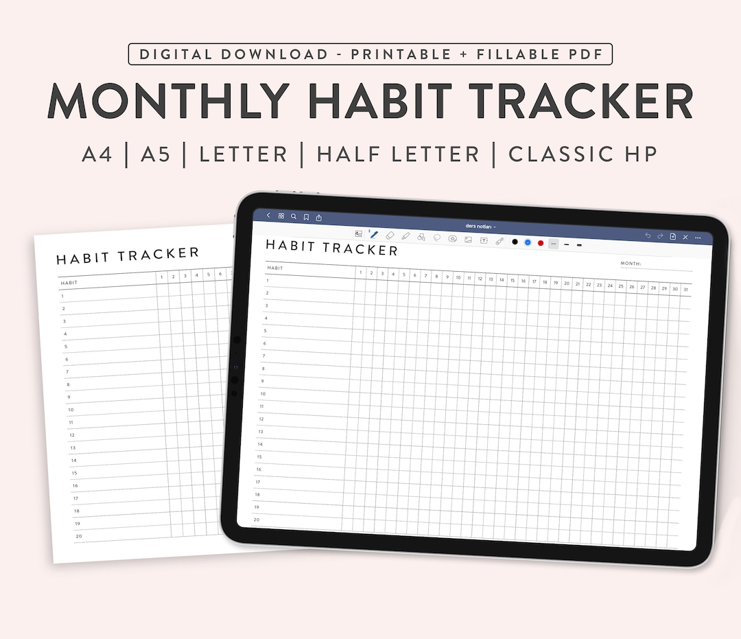 Printable Monthly Habit Tracker – Minimalist Planner, 5 Sizes (digital ...