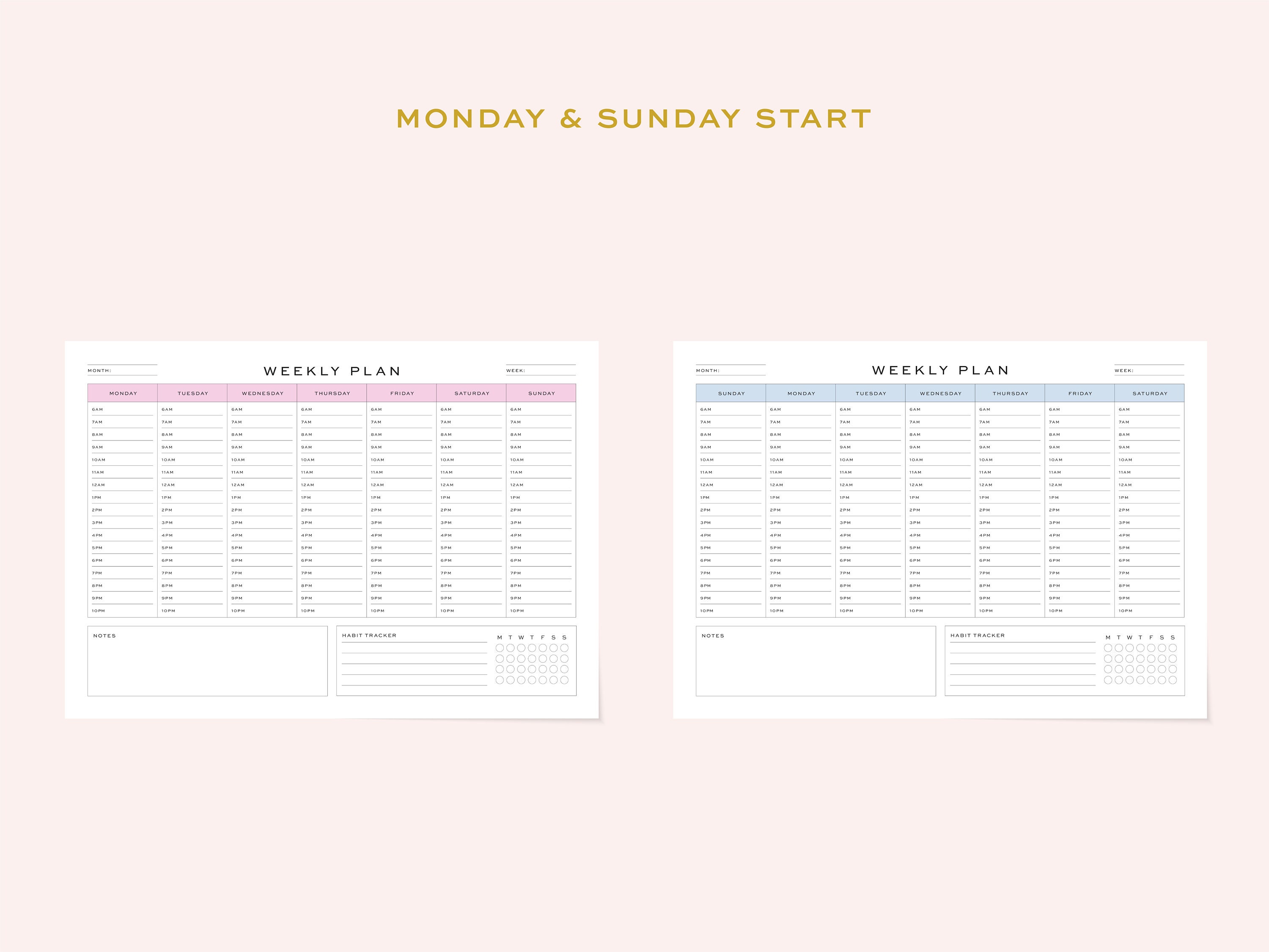 Printable weekly planner fillable hourly weekly planner etsy uk