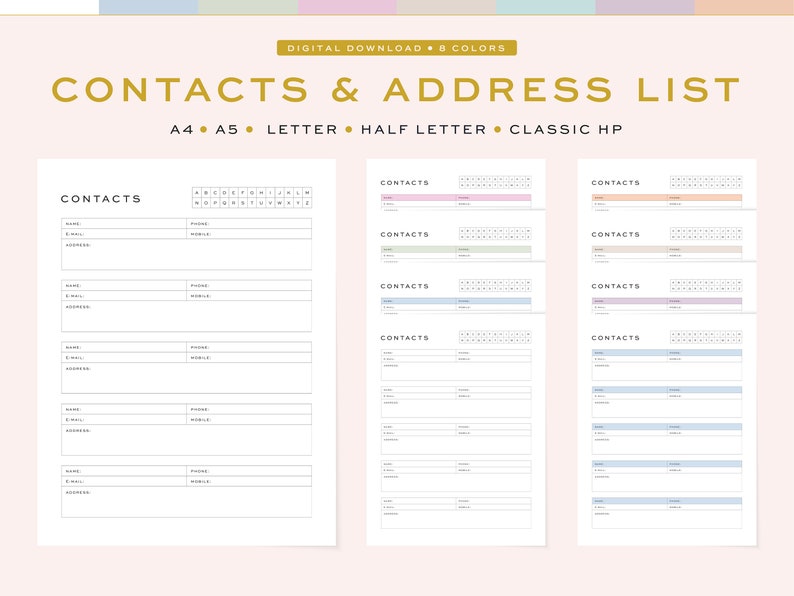 Printable Address Book / Contact List Fillable Printable Etsy