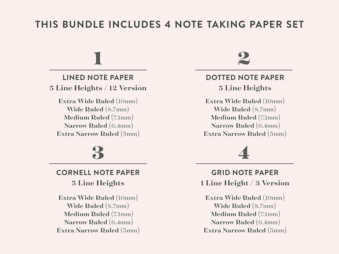 Printable Note Taking Bundle, Ruled / Lined Paper, Cornell Notes ...