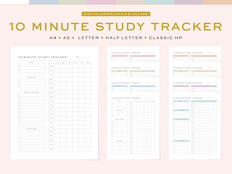 Printable 10 Minute Study Tracker Study Session Planner Etsy