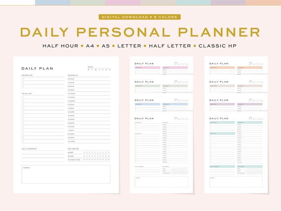 Printable Daily Planner Fillable Undated Personal Minimal | Etsy