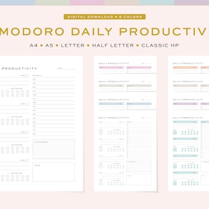 Printable Pomodoro Daily Productivity Planner, Fillable | Pomodoro ...