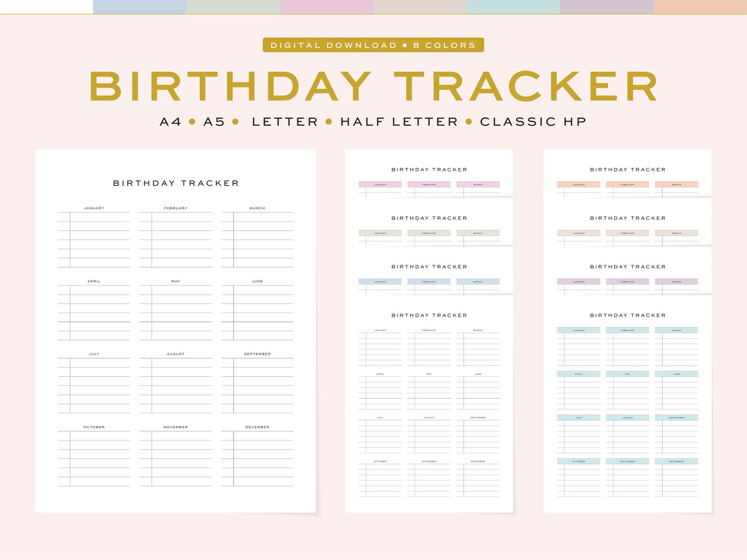 Printable Birthday Tracker Fillable Birthday Log Birthday - Etsy