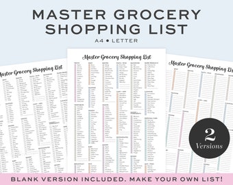 Printable Master Grocery List, Fillable Master Shopping List, Grocery Planner, Weekly Shopping List, Grocery Checklist, 2 Sizes, Rainbow