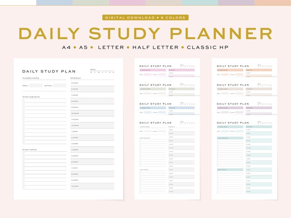Printable Daily Study Planner Daily Student Schedule Study | Etsy