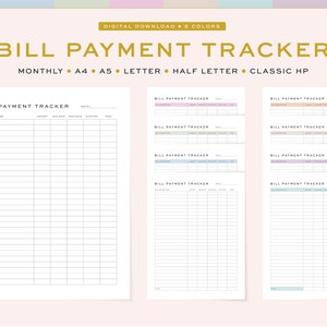 Printable Bill Payment Tracker, Fillable Monthly Planner (Digital Download)