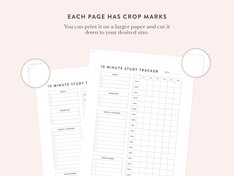 Printable 10 Minute Study Tracker, Study Session Planner, Academic Study Session Tracker and