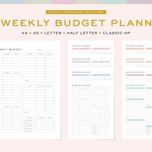 Printable Bi-Weekly Budget Planner, Fillable | Undated Bi-Weekly Budget Tracker | 5 Sizes, A4, A5 & US Letter, Half Letter, Classic HP