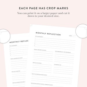 Peut inclure: Deux pages imprimables avec un design noir et blanc pour la r&eacute;flexion mensuelle. Les pages comprennent des sections pour les principales r&eacute;alisations, comment d&eacute;crire le mois, ce qui peut &ecirc;tre am&eacute;lior&eacute;, quelle est l'intention pour le mois prochain et quelles sont les le&ccedil;ons importantes apprises ce mois-ci.