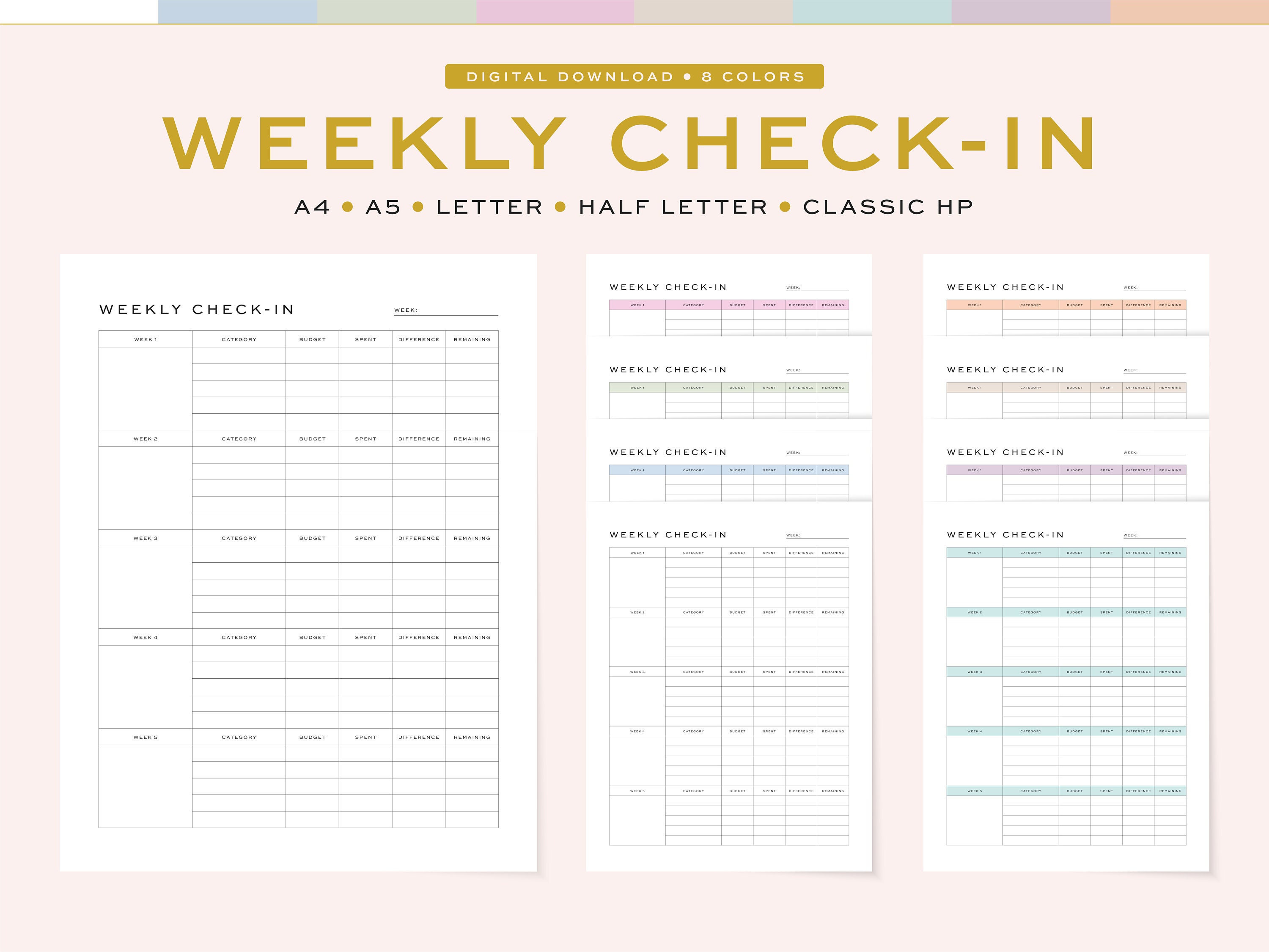 Printable Weekly Checkin Template, Fillable Undated Weekly Checkin Printable Weekly Checkin Template, Fillable Undated Weekly Checkin