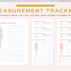 May include: Printable measurement tracker with a body outline and a grid for recording measurements. The tracker is available in 8 colors and 2 versions.