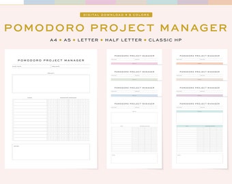 Pomodoro Project Manager Printable, Fillable Planner (Digital Download)