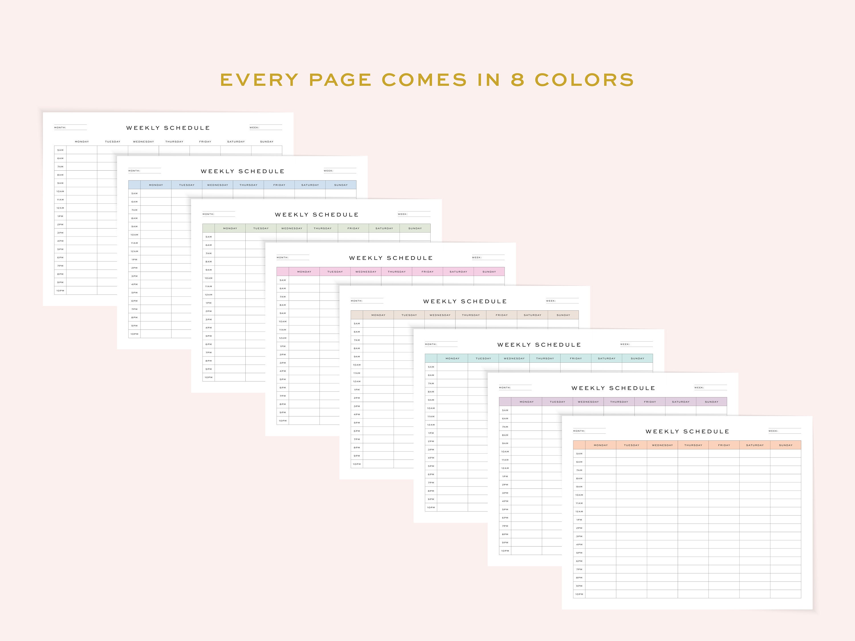 Printable Weekly Schedule, Fillable | 5 AM - 10 PM Personal Weekly ...