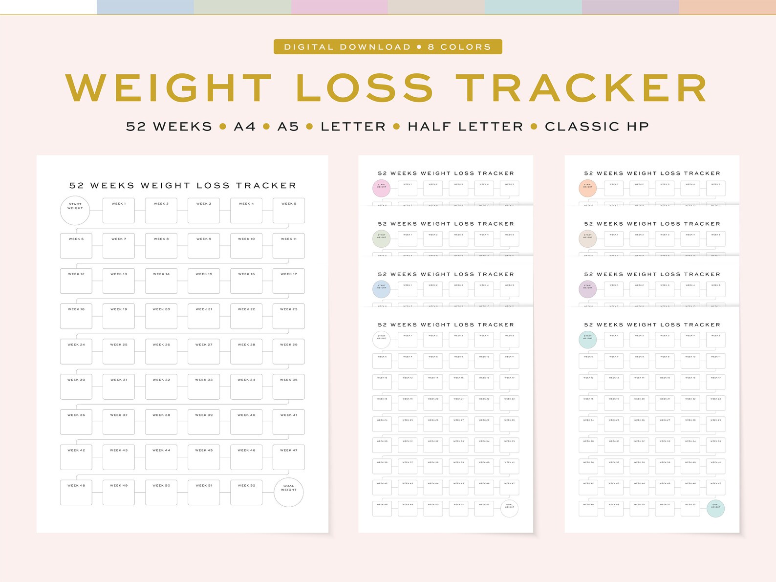 Printable Weight Loss Tracker, Fillable | 52 Weeks Weight Loss Tracker ...
