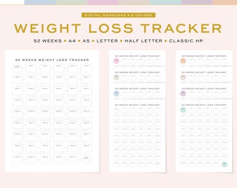 52 Week Weight Loss Tracker Printable, Fillable Planner (Digital Download)