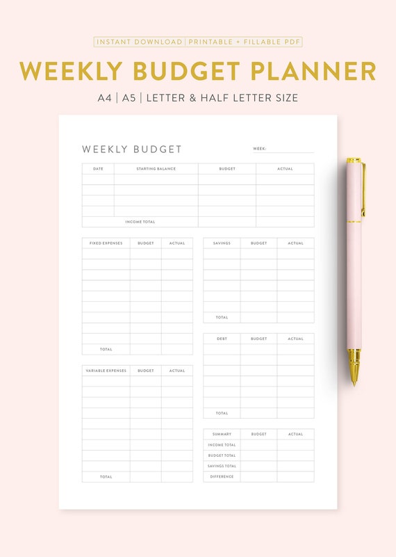 Printable Weekly Budget Planner Fillable Undated Weekly | Etsy UK