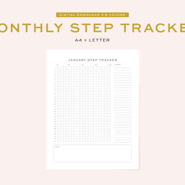Printable Step Tracker | Monthly Step Tracker / Planner - 12 Months | 2 Sizes, A4 & US Letter