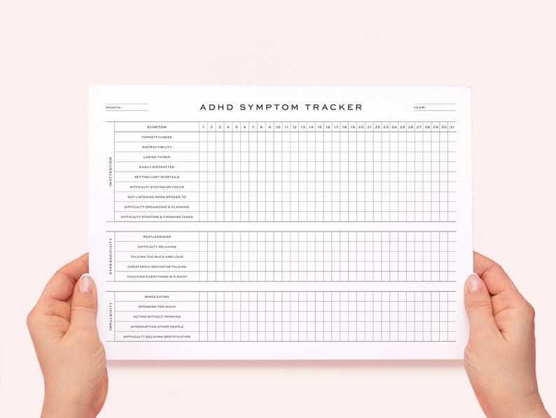 Printable ADHD Symptom Tracker, Fillable Daily Log (digital Download ...