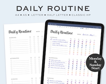 Printable Daily Routine Tracker, Fillable Daily Planner, Routine Planner, Morning and Night Routine, Routine Checklist, 5 Sizes, Rainbow