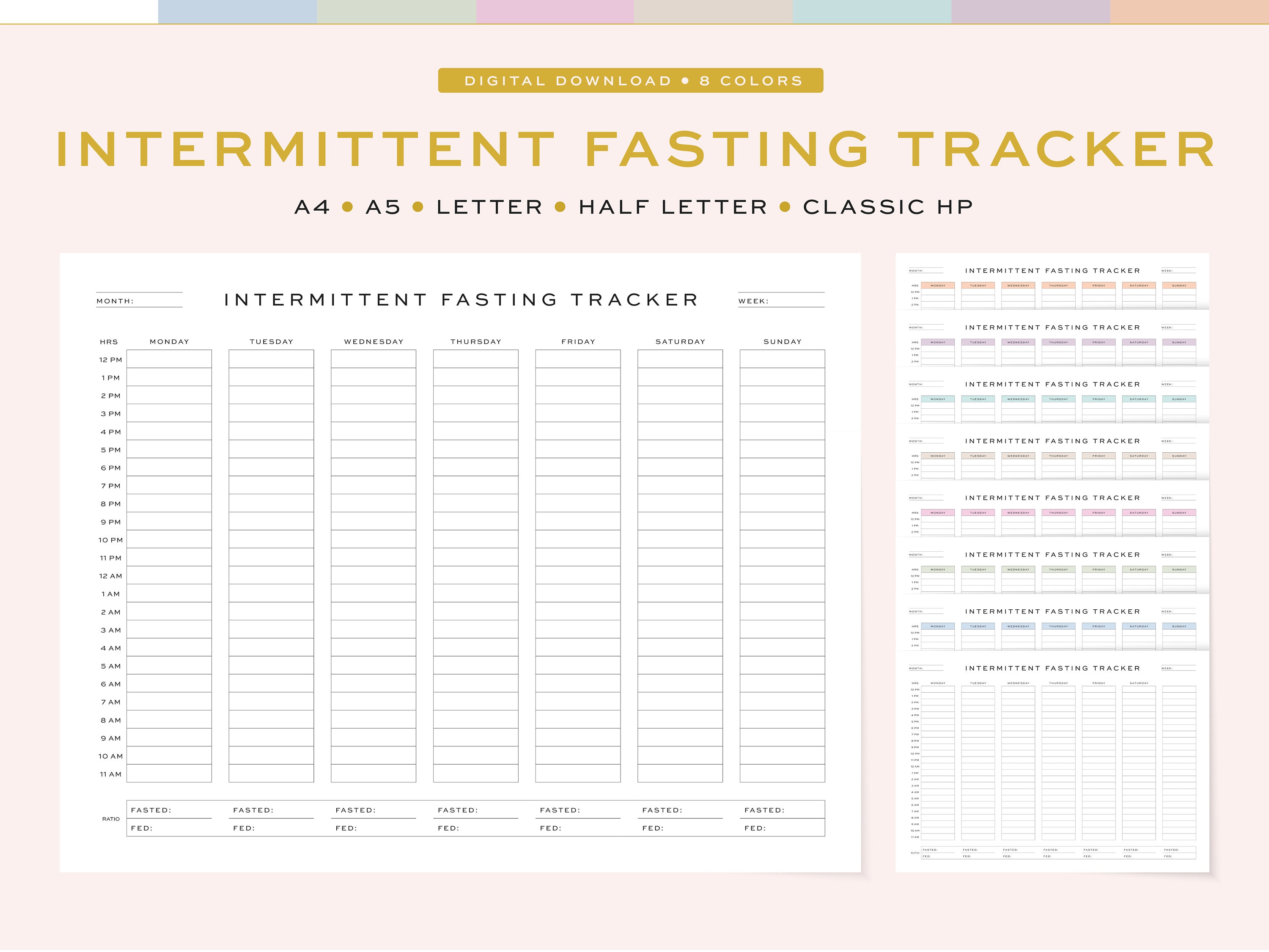 Printable Intermittent Fasting Tracker, Fillable Diet Planner (digital
