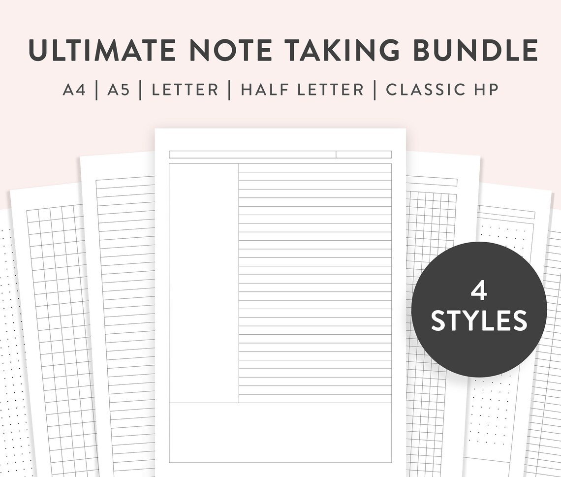 Printable Note Taking Bundle, Ruled / Lined Paper, Cornell Notes ...