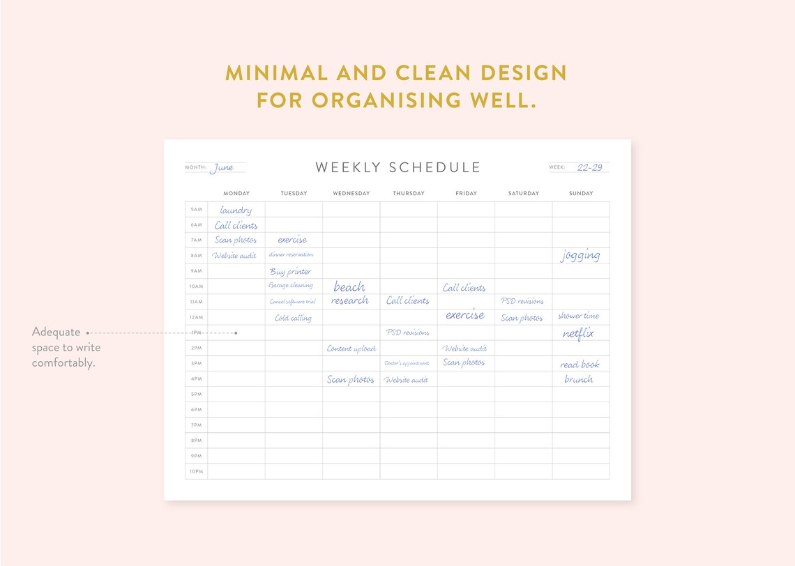 Printable Weekly Schedule Fillable 5 AM 10 PM Personal | Etsy UK