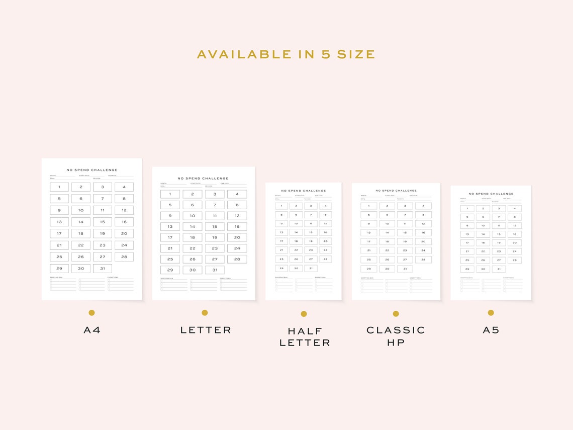Printable No Spend Tracker, Fillable No Spend Challenge, No Spend Month