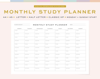 Monthly Study Planner Printable - Etsy