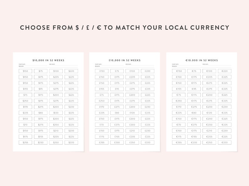 Printable 10K In 52 Weeks Challenge Fillable 10K Savings Challenge 52