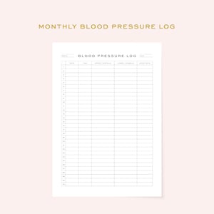 May include: A printable blood pressure log with columns for date, time, upper/systolic, lower/diastolic, and heart rate.