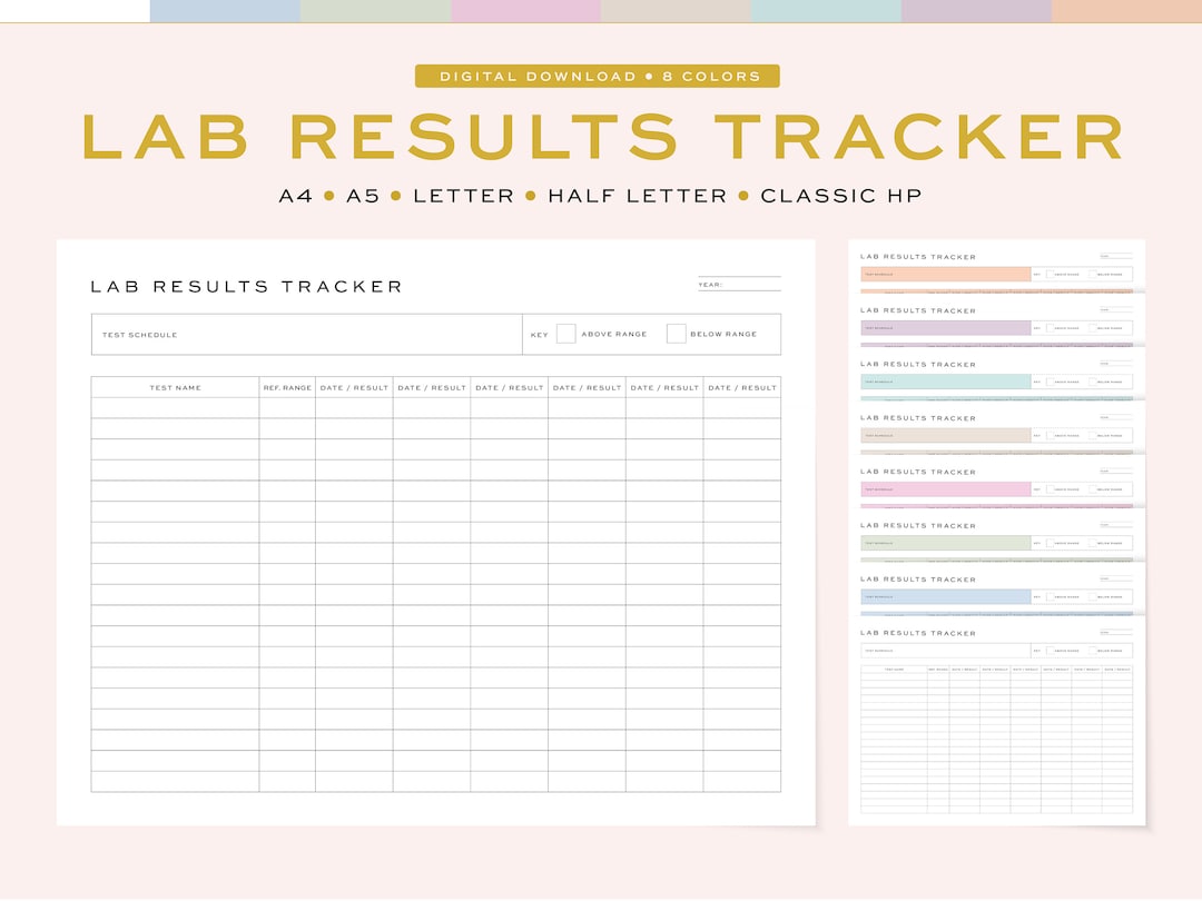 Printable Lab Results Tracker | Annual Lab Results Chart, Lab Records ...