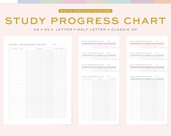 Printable Study Progress Chart, Student Planner, 5 Sizes (Digital Download)