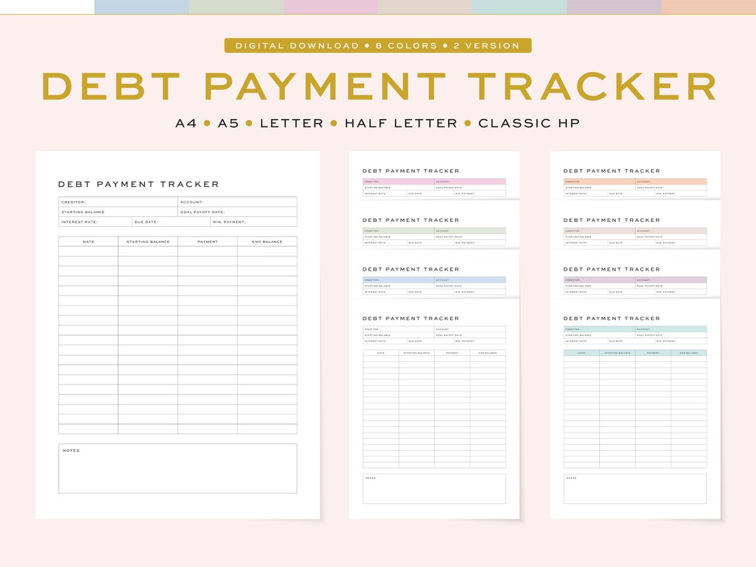 Printable Debt Payment Tracker, Fillable Minimalist Design (digital ...