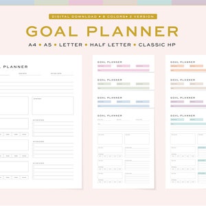 Printable Goal Planner, Fillable | Personal Goal Planner - 2 Layouts | 5 Sizes, A4, A5 & US Letter, Half Letter, Classic HP