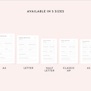 Peut inclure: Cinq tailles diff&eacute;rentes de pages de journal de r&eacute;flexion mensuelle imprimables sont pr&eacute;sent&eacute;es. Les tailles sont A4, Letter, Half Letter, Classic HP et A5.