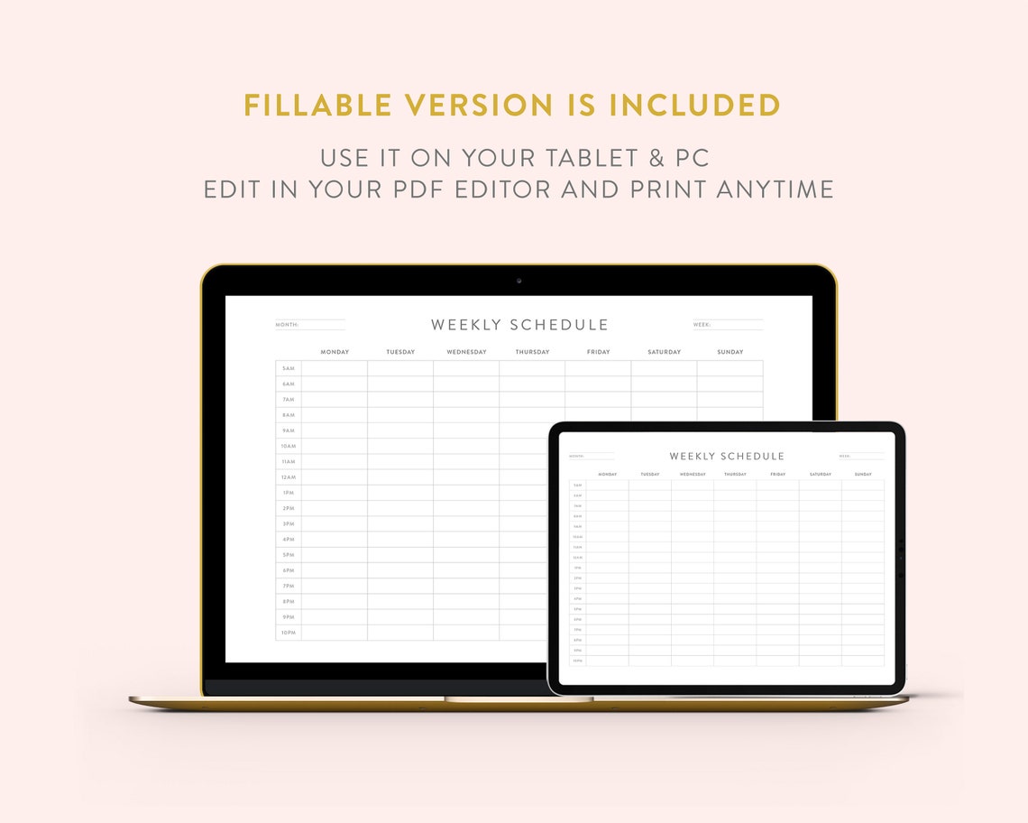 Printable Weekly Schedule Fillable 5 AM 10 PM Personal | Etsy UK