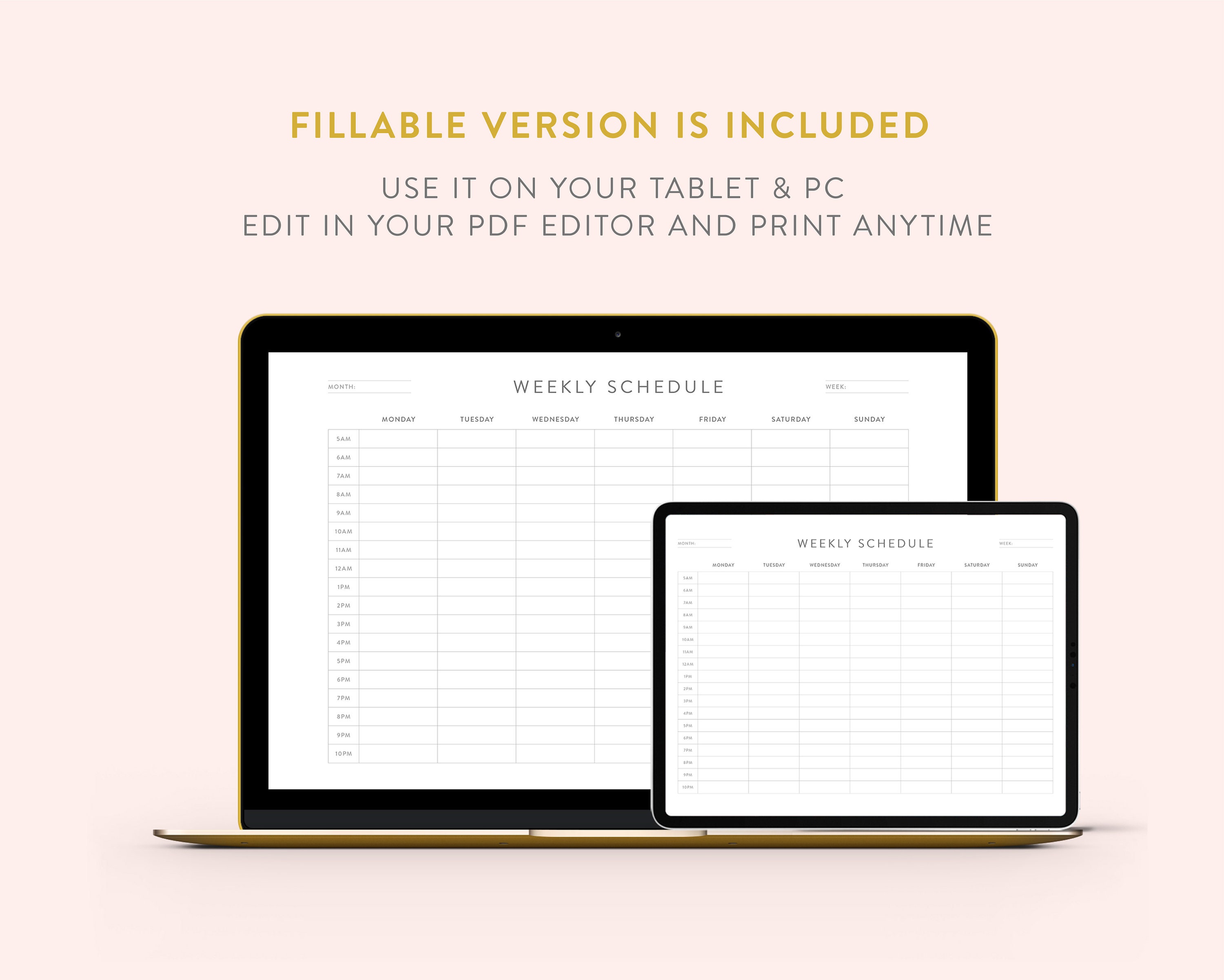 Printable Weekly Schedule Fillable 5 AM 10 PM Personal | Etsy UK