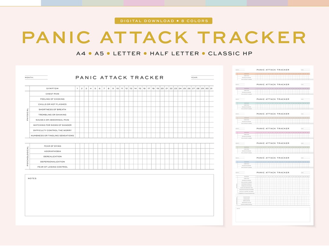Printable Panic Attack Tracker, Fillable | Panic Attack Symptom Tracker ...
