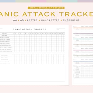 May include: A printable panic attack tracker with a grid for tracking symptoms and frequency. The tracker includes a list of common panic attack symptoms, such as chest pain, shortness of breath, and dizziness. The tracker also includes a section for notes.