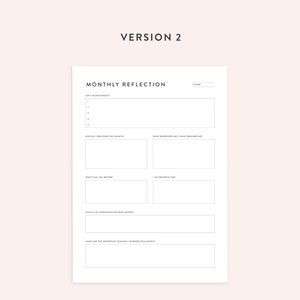 Peut inclure: Une feuille de travail imprimable de r&eacute;flexion mensuelle avec des sections pour les principales r&eacute;alisations, comment maintenir l'&eacute;lan, ce qui vous a surpris, ce que vous avez appris, ce qui peut &ecirc;tre fait mieux, ce pour quoi vous &ecirc;tes reconnaissant, quelle est l'intention pour le mois prochain et quelles sont les le&ccedil;ons importantes apprises ce mois-ci.