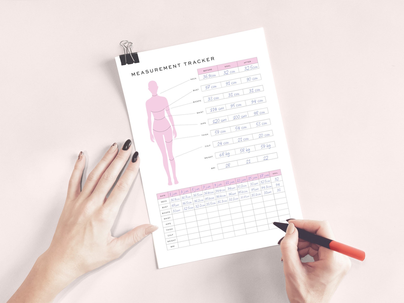 Printable Measurements Tracker | Male and Female Body Measurement ...