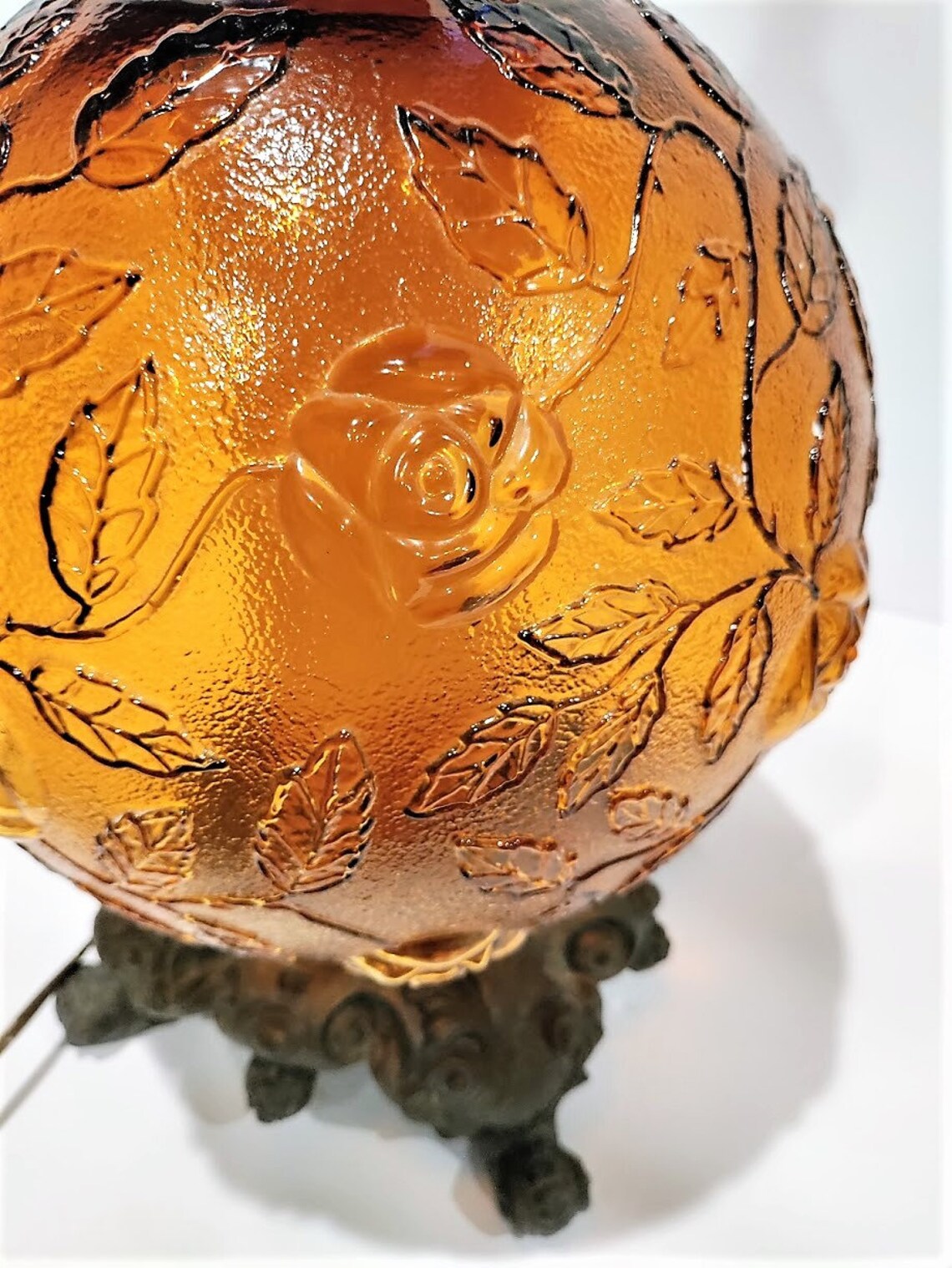 Vintage Amber Rose Globe Lamp Embossed Etsy