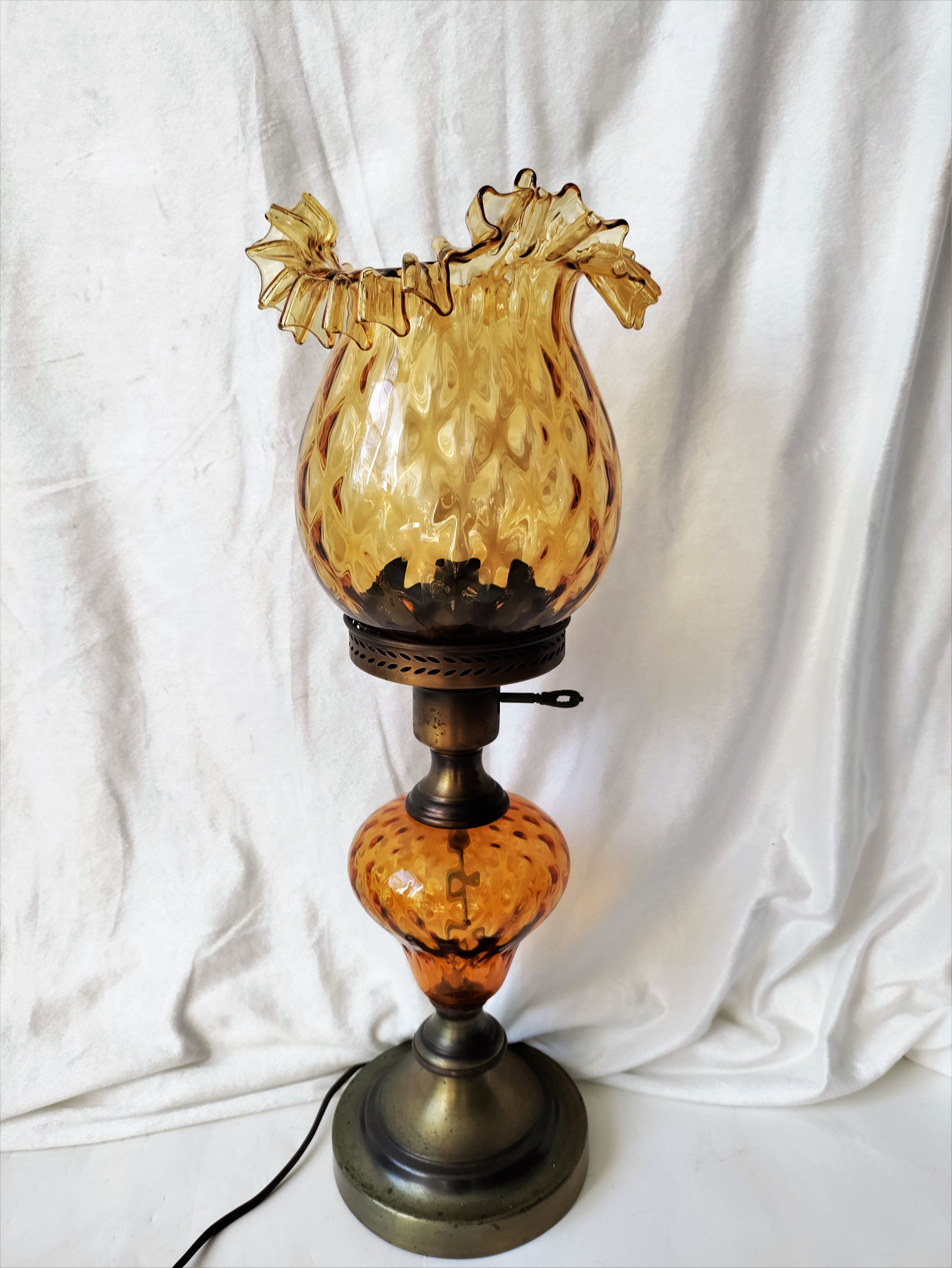 Amber Blown Glass Ruffled Lamp Etsy