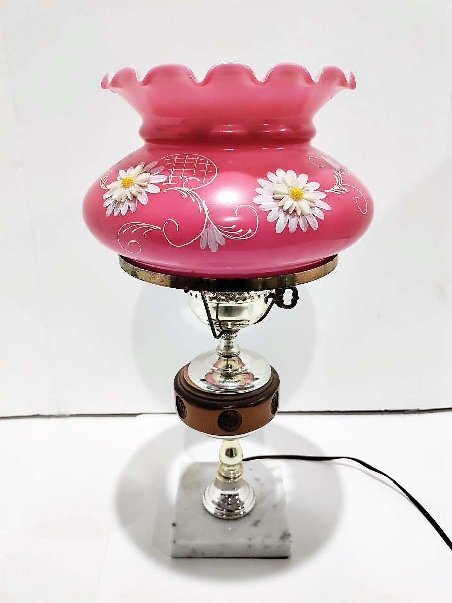 Vintage Pink Daisy Table Lamp Etsy