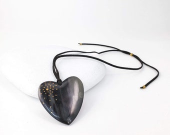 New Engravable Open Your Heart Necklace - Black