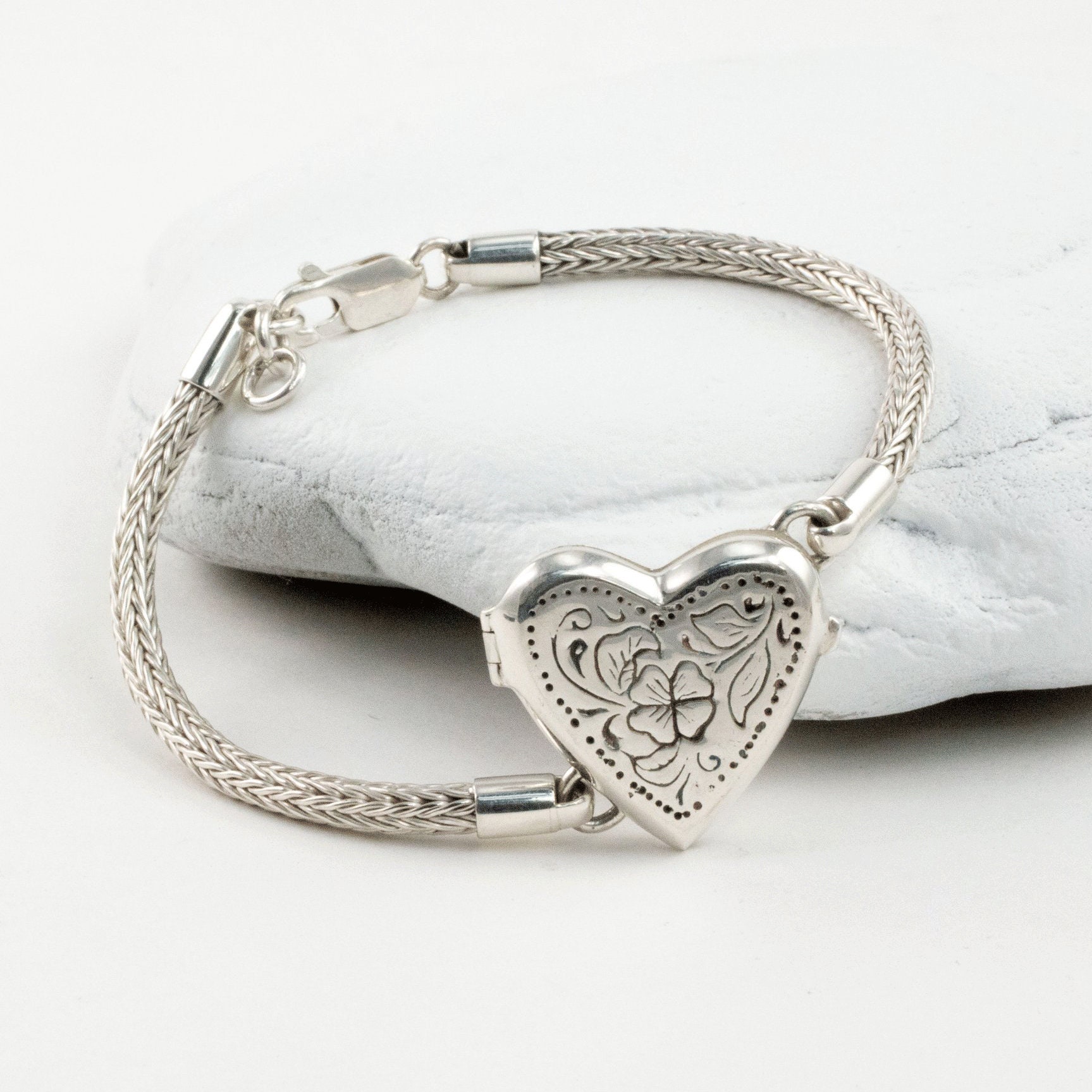 Silver locket bracelet deals
